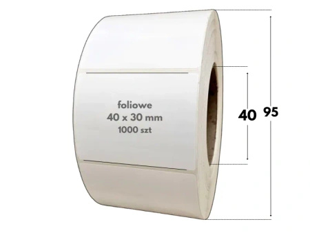 białe 40x30 mm etykiety FOLIOWE 1000 szt. gilza 40 mm termotransfer