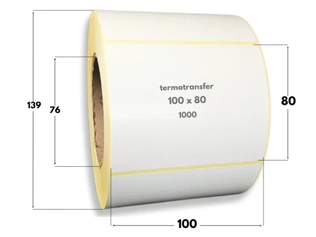 100x80 mm etykiety termotransferowe 1000 szt. gilza 76 samoprzylepne białe naklejki 100/80