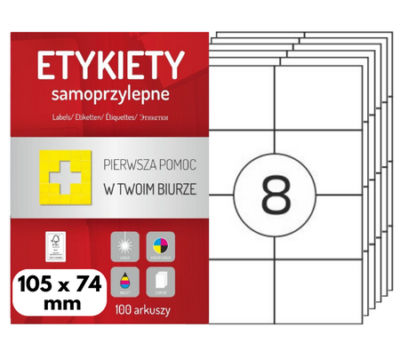 Etykiety 105x74 mm w arkuszach A4 - 800 etykiet samoprzylepnych uniwersalnych do drukarek biurowych