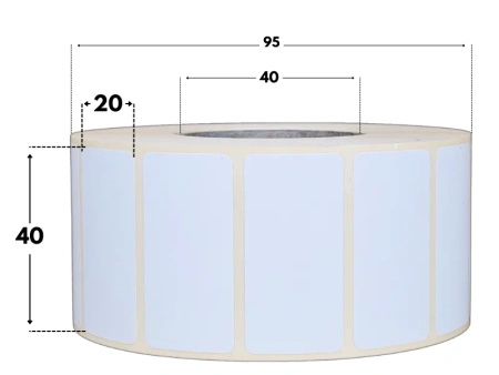 40x20 mm etykiety termotransferowe 2000 szt. gilza 40 samoprzylepne białe naklejki 40/20
