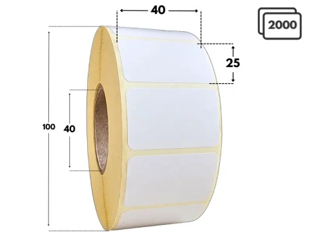 40x25 mm etykiety 2000 szt. gilza 40 samoprzylepne termotransferowe białe
