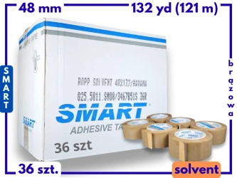karton solvent 48mm x 132yd (121m) Smart BRĄZOWA taśma klejąca 48/132 pakowa 36 sztuk