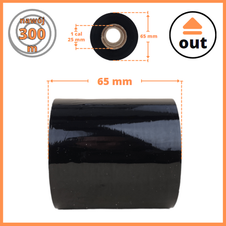 65x300 kalka WOSKOWA czarna OUT taśma termotransferowa wosk 65mm 300m PREMIUM