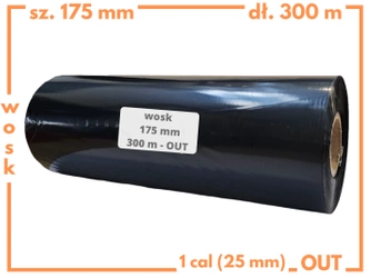 175x300 kalka WOSKOWA taśma termotransferowa wosk 175mm 300m czarna OUT