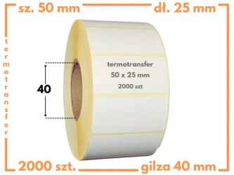 50x25 mm etykiety termotransferowe 2000 szt. gilza 40 samoprzylepne białe naklejki 50*25