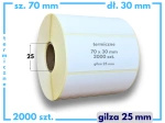 70x30 mm etykiety termiczne 2000 szt. gilza 40 akryl samoprzylepne białe 70*30