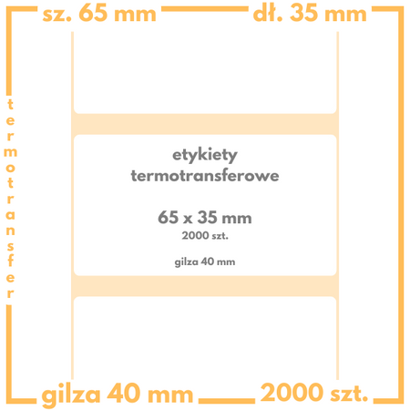 65x35 mm etykiety termotransferowe 2000 szt. gilza 40 samoprzylepne białe naklejki 65/35