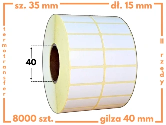 35x15 mm 8000 szt. gilza 40 DWA RZĘDY etykiety termotransferowe samoprzylepne białe naklejki 35*15