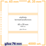 65x35 mm 4000 szt. gilza 76 etykiety samoprzylepne termotransferowe białe