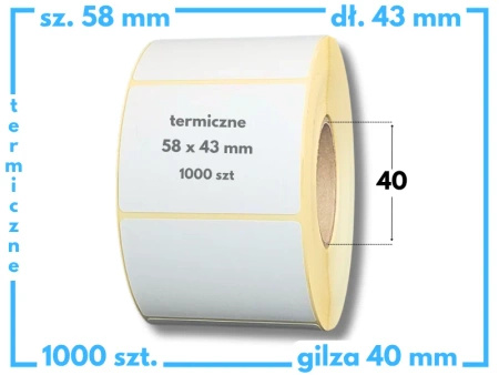58x43 mm etykiety termiczne 1000 szt. samoprzylepne białe 58/43
