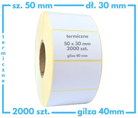 50x30 mm etykiety termiczne 2000 szt. samoprzylepne białe naklejki 50*30