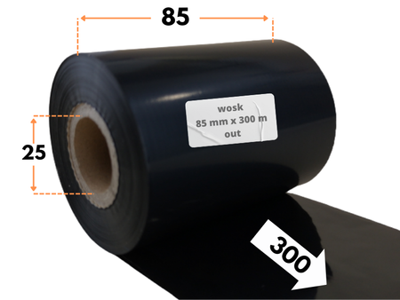 85x300 kalka WOSKOWA taśma termotransferowa wosk 85mm 300m czarna OUT