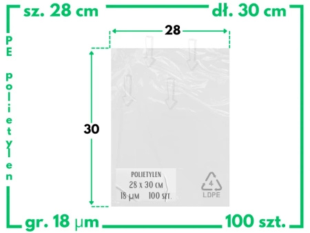 28x30 cm polietylenowe worki foliowe 100 szt. (280x300 mm)