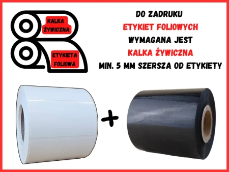 białe 80x60 mm etykiety FOLIOWE 2000 szt. gilza 76 mm termotransfer