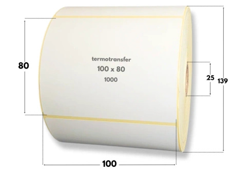 100x80 mm etykiety termotransferowe 1000 szt. gilza 25 samoprzylepne białe naklejki 100/80