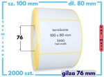 100x80 mm etykiety termiczne 2000 szt. gilza 76 HOT MELT  samoprzylepne białe 100/80
