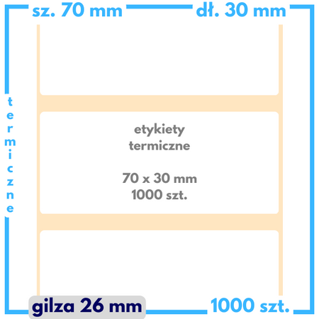 karton etykiet 70x30 mm termiczne 1000 szt. 67 rol. samoprzylepne białe