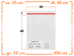 35x45 +5 cm worki foliowe z taśmą klejącą na odzież 350x450 +50 mm ldPE 100 szt