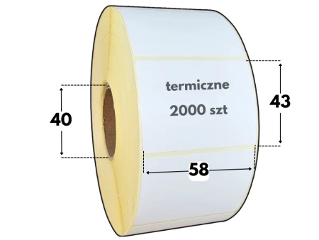 58x43 mm etykiety termiczne 2000 szt. gilza 40 akryl samoprzylepne białe 58*43