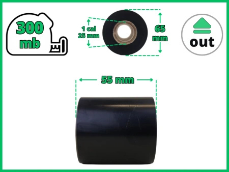 55x300 OUT kalka WOSKOWO-ŻYWICZNA taśma termotransferowa wosk żywica 55 mm 300 m czarna