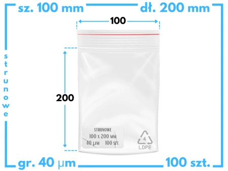 100x200 mm torebki strunowe 100 szt. woreczki (10x20 cm)