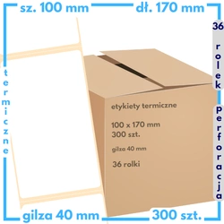 karton etykiet 100x170 mm termiczne 300 szt. 36 rol. PERFORACJA samoprzylepne białe