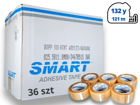 karton solvent 48mm x 132yd (121m) Smart BEZBARWNA taśma klejąca 48/132 pakowa 36 sztuk