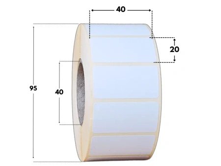 40x20 mm etykiety termotransferowe 2000 szt. gilza 40 samoprzylepne białe naklejki 40/20