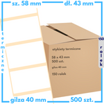 karton etykiet 58x43 mm termiczne 500 szt. 120 rol. samoprzylepne białe