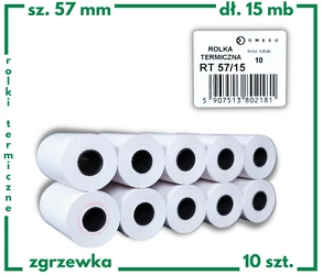 Rolki termiczne 57x15 do kasy fiskalnej 10 szt. 57mm / 15mb