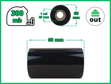 95x300 OUT kalka WOSKOWO-ŻYWICZNA taśma termotransferowa wosk żywica 95 mm 300 m czarna
