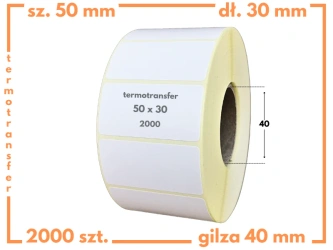 50x30 mm etykiety termotransferowe 2000 szt. gilza 40 samoprzylepne białe naklejki 50/30
