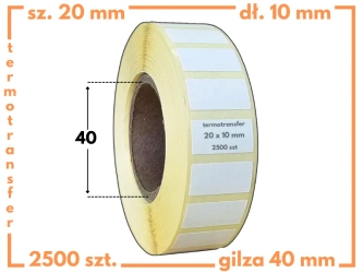 20x10 mm etykiety termotransferowe 2500 szt. gilza 40 samoprzylepne białe naklejki 20*10