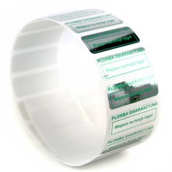 z_usl_nad_p 30x11 mm plomby gwarancyjne VOID SREBRNE nadruk ZIELONY 100 szt.