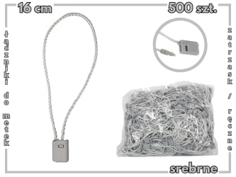 SREBRNE 500 szt. łączniki do metek ręczne plomby odzieżowe SILVER
