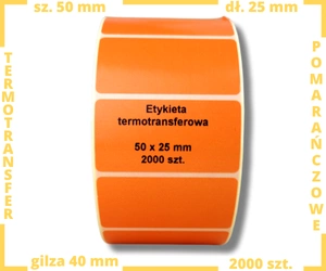 pomarańczowe 50x25 mm etykiety TERMOTRANSFEROWE samoprzylepne 2000 szt.