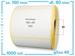 100x80 mm etykiety termiczne 1000 szt. gilza 40 samoprzylepne białe 100/80