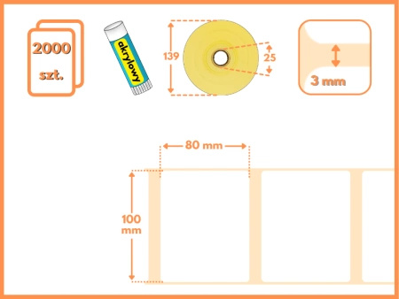 100x80 mm etykiety termotransferowe 1000 szt. gilza 25 samoprzylepne białe naklejki 100/80