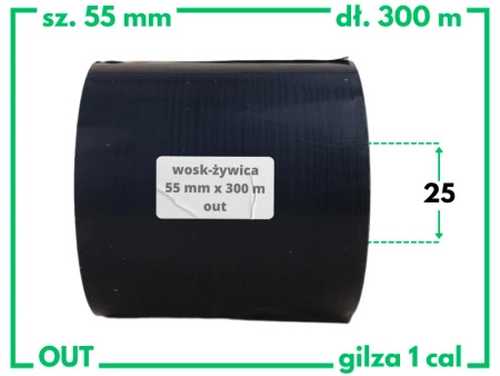55x300 OUT kalka WOSKOWO-ŻYWICZNA taśma termotransferowa wosk żywica 55 mm 300 m czarna