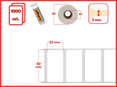 białe 50x25 mm etykiety FOLIOWE 1000 szt. klej ODLEPNY
