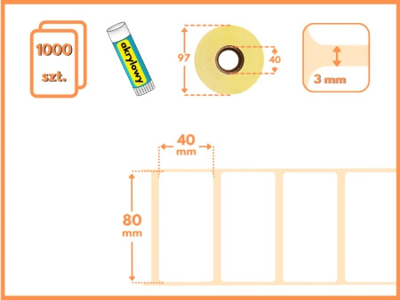 80x40 mm etykiety termotransferowe 1000 szt. gilza 40 samoprzylepne białe naklejki 80/40