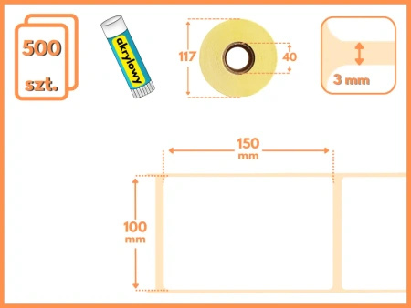 100x150 mm etykiety termotransferowe 500 szt. gilza 40 samoprzylepne białe naklejki 100/150