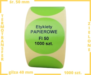 zielone fi 50 mm etykiety TERMOTRANSFEROWE samoprzylepne 1000 szt.