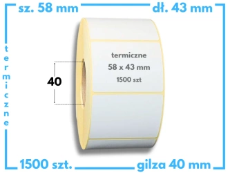 58x43 mm etykiety termiczne 1500 szt. samoprzylepne białe 58/43