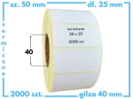 50x25 mm etykiety termiczne 2000 szt. gilza 40 akryl samoprzylepne białe 50*25