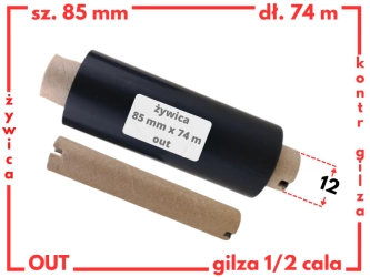 85x74 OUT kalka ŻYWICZNA taśma termotransferowa żywica 85 mm 74 m czarna