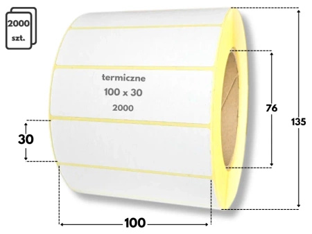 karton 100x30 mm etykiety termiczne 2000 szt. gilza 76 samoprzylepne białe 100*30 x22