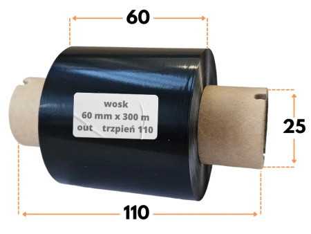 60x300 kalka WOSKOWA taśma termotransferowa wosk 60mm 300m czarna OUT