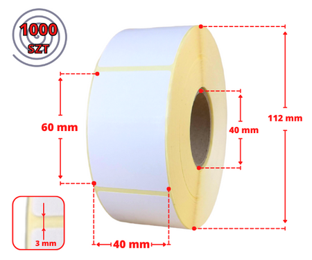 40x60 mm etykiety termiczne 1000 szt. klej ODLEPNY samoprzylepne białe