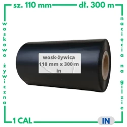 110x300 IN kalka WOSKOWO-ŻYWICZNA taśma termotransferowa wosk żywica 110 mm 300 m czarna